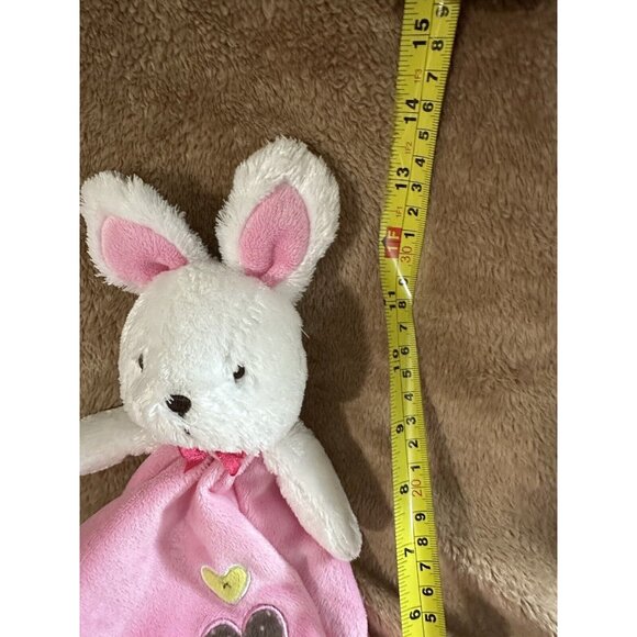 Carter's Pink Heart White Bunny Plush Security Blanket Satin Back Lovey Rabbit - Picture 2 of 9